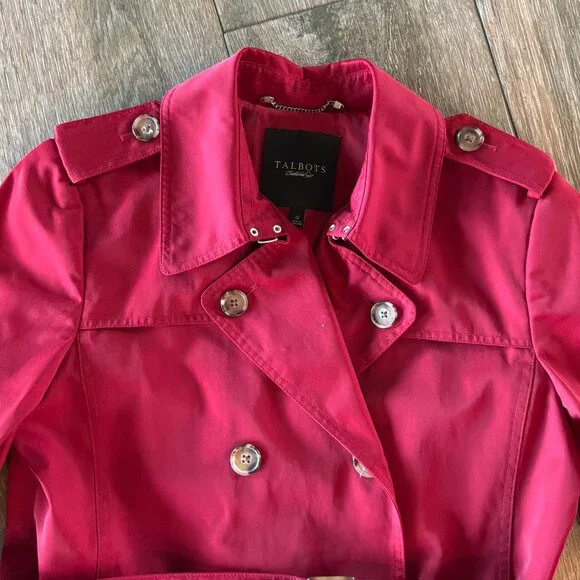 Talbots Classic red lined double breasted lightweight trench coat size 12 - Picture 3 of 10